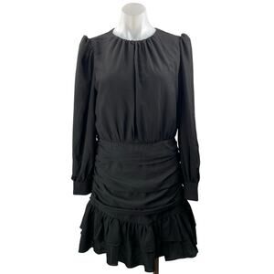 TCEC Women's Black Ruffle Pleated Long Puff Sleeve Mini Fit & Flare Dress Size L